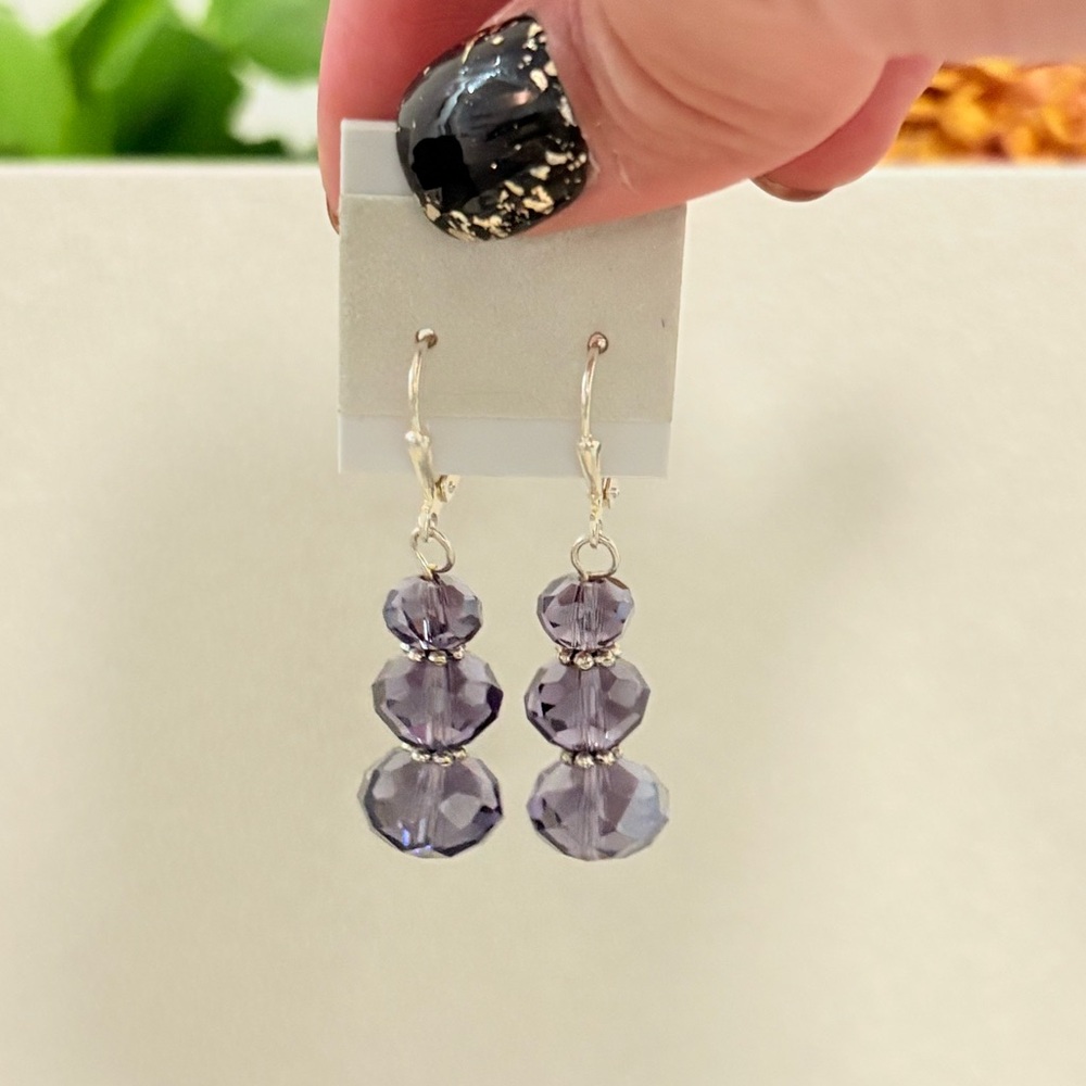 Vintage faceted glass lavender earrings